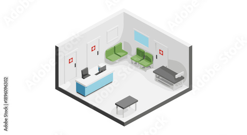 3D Isometric Office Room with Furniture.