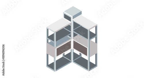 3D rendering of modern shelving unit design.