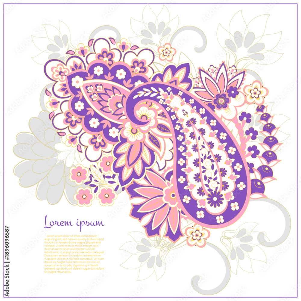 Obraz premium Paisley vector isolated pattern. Damask floral illustration in batik style