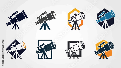 Telescope Icons Set: Astronomy, Exploration, and Observation Symbols