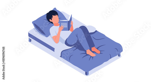 Man Lying in Bed Using Tablet Computer.