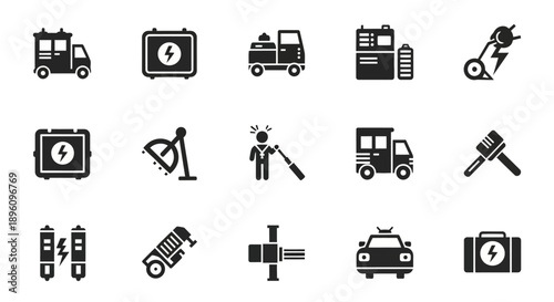 Collection of electrical power icons and symbols.