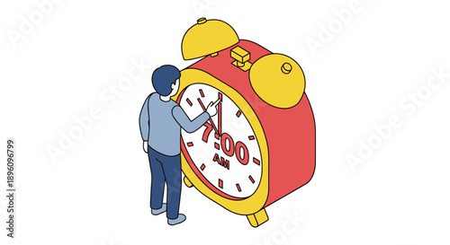 Man Standing Next to Large Alarm Clock.