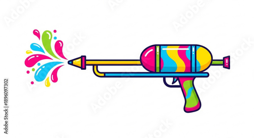 Colorful water gun shooting multicolored splashes playfully designed for kids symbolizing fun and fun