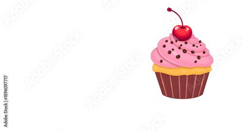 cupcake, cherry, cake, dessert, bakery, pastry, sweet, frosting, icing, cream, topping, fruit, food, sugar, treat, snack, confection, delicious, tasty, cute, icon, vector, symbol, illustration, flat, 