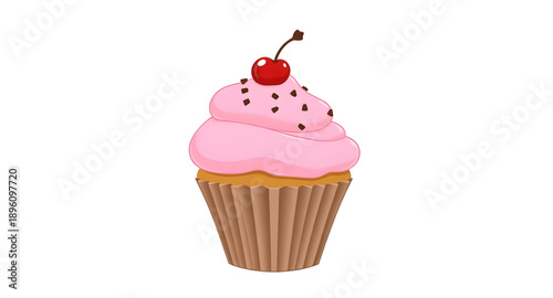 cupcake, cherry, cake, dessert, bakery, pastry, sweet, frosting, icing, cream, topping, fruit, food, sugar, treat, snack, confection, delicious, tasty, cute, icon, vector, symbol, illustration, flat, 