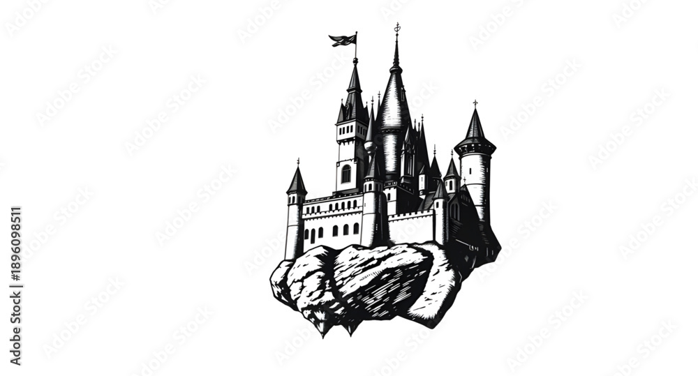 Obraz premium castle, fortress, tower, medieval, silhouette, building, architecture, stronghold, stone, historic, ancient, royal, kingdom, palace, battlement, turret, wall, moat, gate, spire, towerhouse, citadel, k