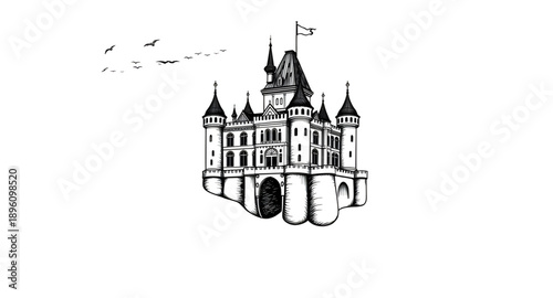 castle, fortress, tower, medieval, silhouette, building, architecture, stronghold, stone, historic, ancient, royal, kingdom, palace, battlement, turret, wall, moat, gate, spire, towerhouse, citadel, k