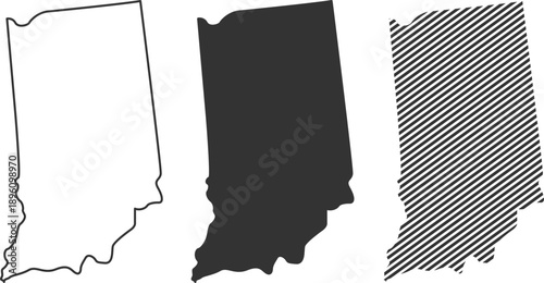 Indiana state map variations: outline, filled, and textured vector designs