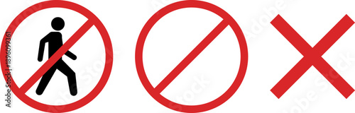 Prohibited symbol set: no pedestrian, no entry, and general ban icons
