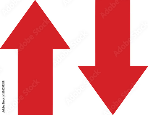A graphic illustration of two large red arrows pointing in opposite directions 