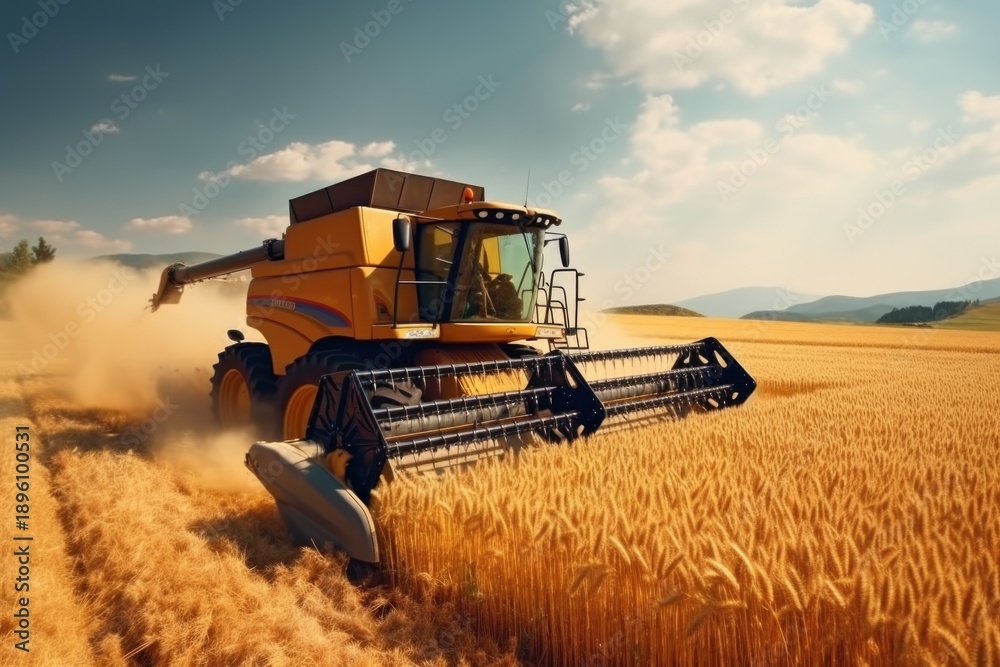 Fototapeta premium Combine harvester harvesting wheat from the field