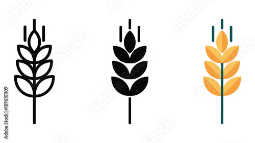 Three different wheat icons in various colors and styles