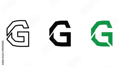 Modern g logo designs in black and green