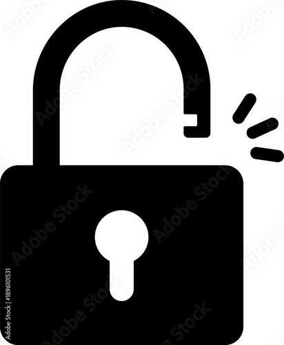 Broken or unlocked padlock icon with dynamic effect