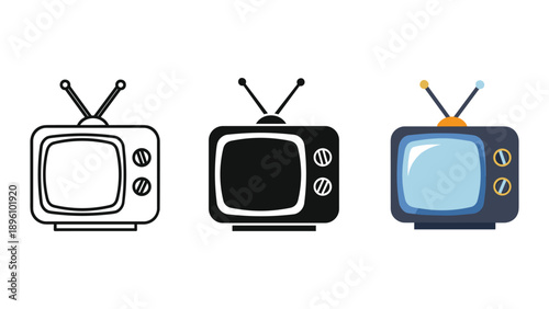 Vintage television set icons in various styles