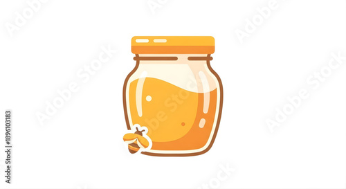 A jar of golden honey with a small bee on the side, representing natural sweetness and a healthy food source