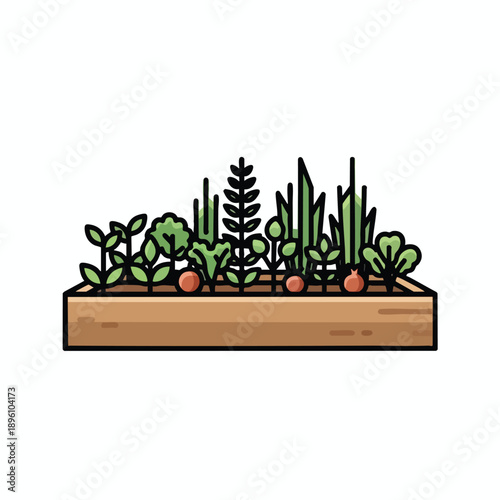 Illustration of a thriving vegetable garden bed