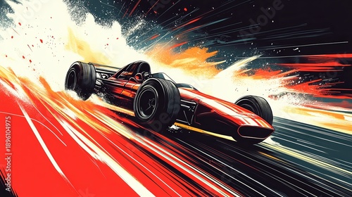 Speed and Power: A dynamic illustration captures a vintage race car in full throttle, streaks of motion blurring the background, emphasizing velocity and racing prowess.