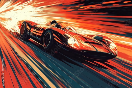 Vintage Speed: A dynamic, retro-style illustration showcases a classic racing car blazing across the track, leaving trails of speed and energy in its wake.