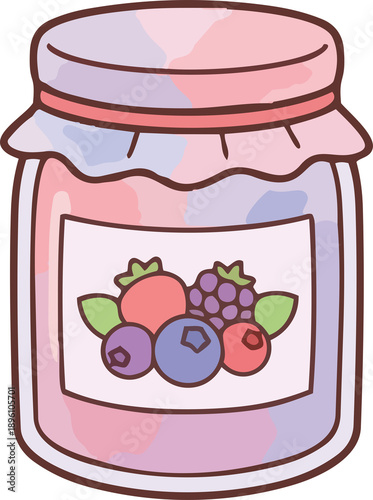 hand drawing illustration of kawaii mixed fruits jam