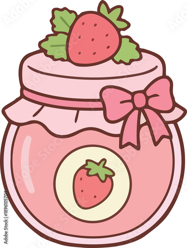 hand drawing illustration of kawaii strawberry fruits jam