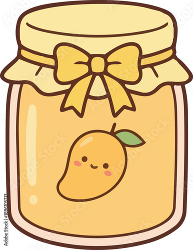 hand drawing illustration of kawaii mango fruits jam