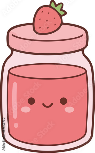 hand drawing illustration of kawaii strawberry fruits jam