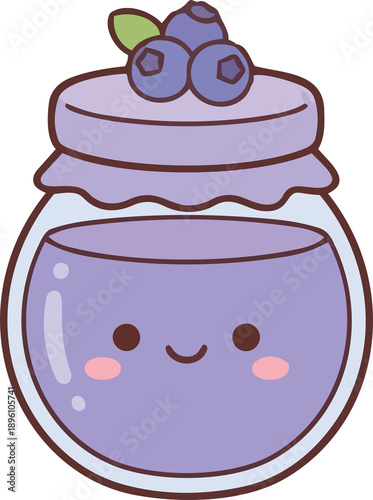 hand drawing illustration of kawaii blueberry fruits jam