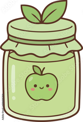 hand drawing illustration of kawaii apple fruits jam
