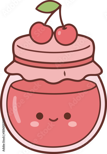 hand drawing illustration of kawaii cherry fruits jam