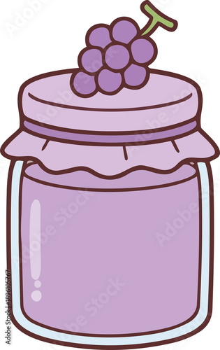 hand drawing illustration of kawaii grapes fruits jam