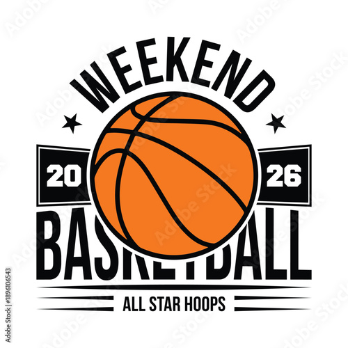 All Star Hoops 2026 Basketball Weekend Graphic with Vintage Typography and Stars