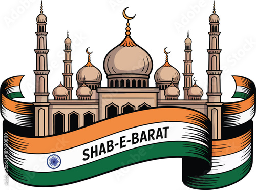 Stylized illustration depicting the indian flag with a taj mahal silhouette