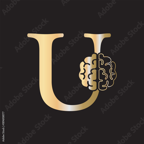 Initial Brain Logo combine with letter U vector template