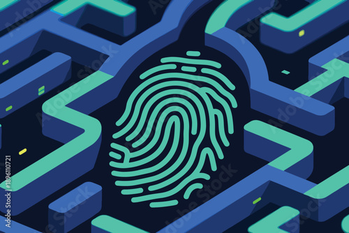 Illustration Of Future Technology With Fingerprint Scanner And Digital Circuit Lines Vector Design Template