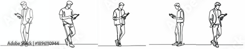 line art of a man standing reading a book