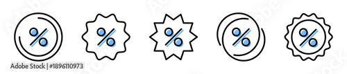 Percent label icon set. Sale black blue line icons. Discount, percentage sign. E-commerce, closeout, shopping, marketing. Vector flat illustration. Isolated on a white background. Editable stroke.