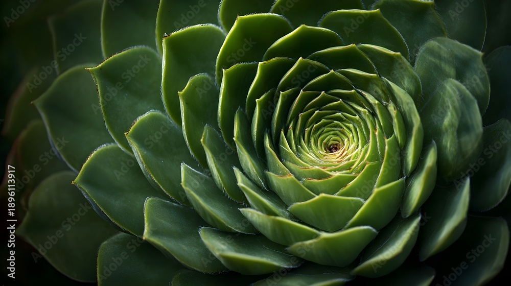 Fototapeta premium A mesmerizing succulent plant with swirling green leaves forming a fibonacci spiral pattern close up