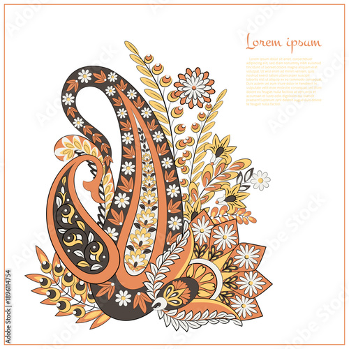 Isolated Vector Floral Paisley. Asian Arabian greeting card design