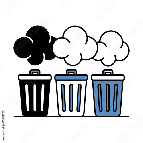 Three different style trash receptacles demonstrate segregation of waste materials generating various.