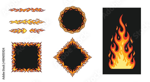 Set of fiery frames and borders with hot rod flames.