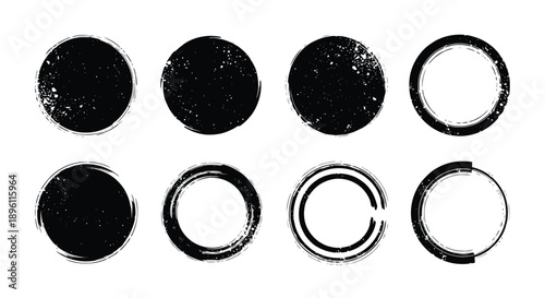 Set of eight distressed grunge circle stamps and frames.
