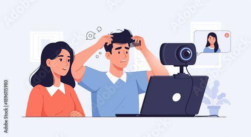 Couple struggling with online communication, confusion, and connection issues