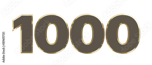 Glass Number 1 000, Transparent Background, 3D Milestone Counter