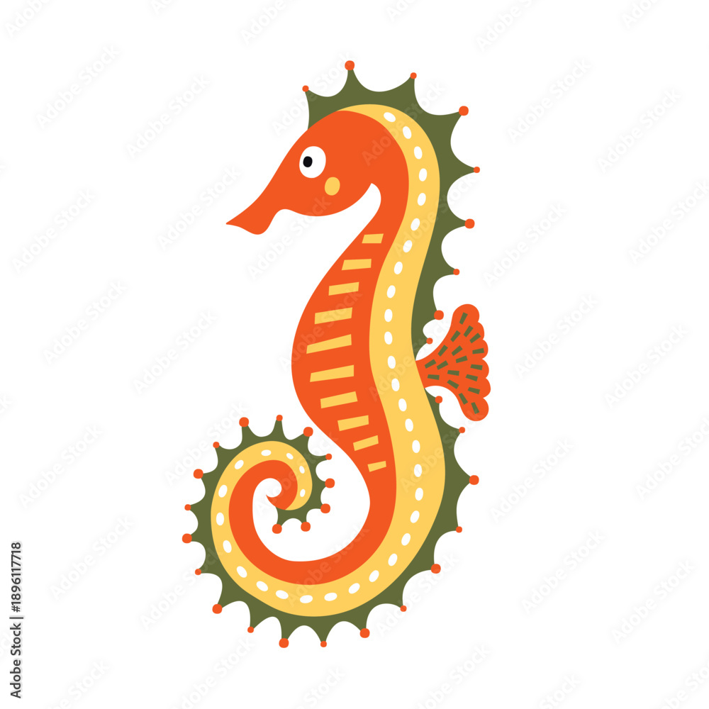Fototapeta premium Cute seahorse in bright colors. Illustration on a transparent background.