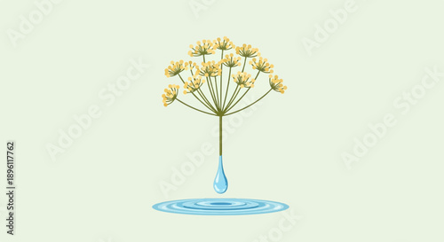 Delicate yellow flower droplet falls into rippling water