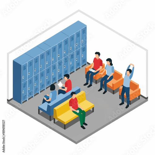 Group of People Sitting Near Lockers.
