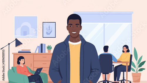 Diverse colleagues collaborate in modern office space