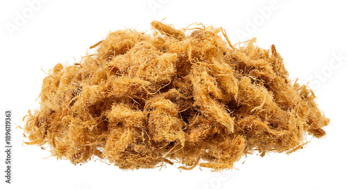 Meat Floss (Rousong) Pile Isolated on White. Asian Pork Shreds Food.